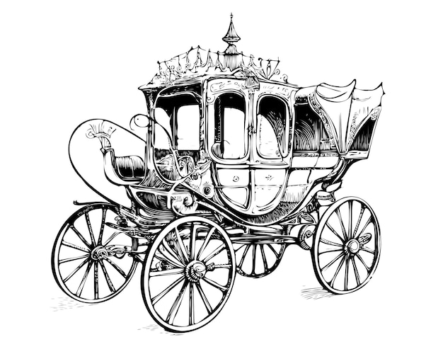 Vintage royal carriage retro, sketch drawn hand.Vector illustration.