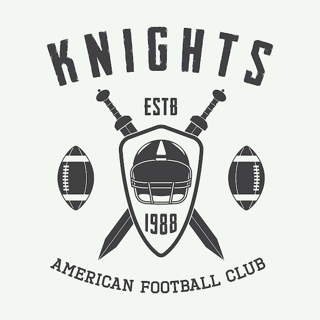 Vintage rugby and american football label, emblem or logo. Vector illustration