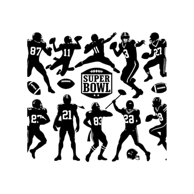 Vintage rugby sport elements set Superbowl silhouette vector