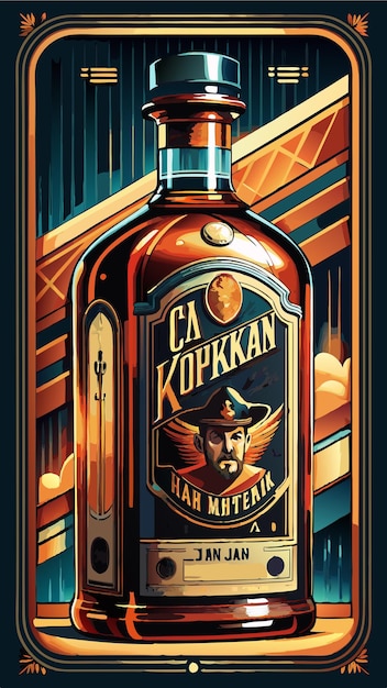 Vector vintage rum packaging design glass bottle and sticker art