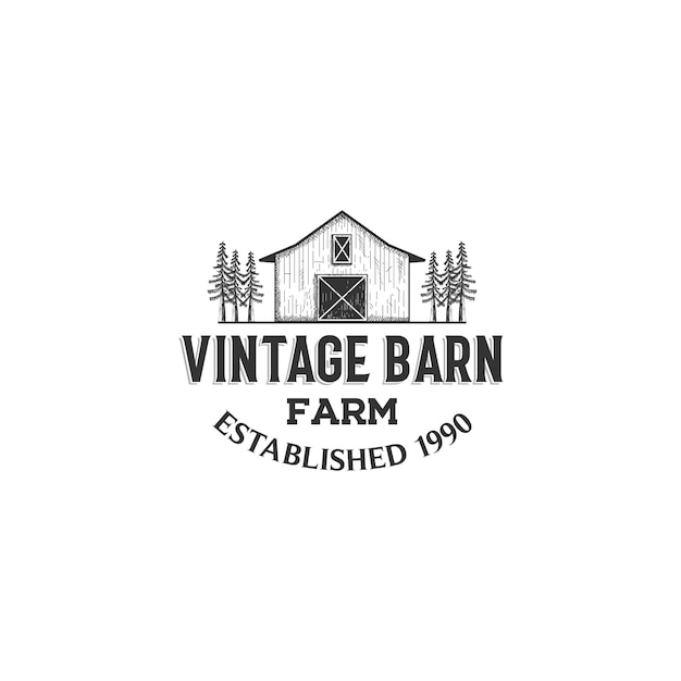 Vector vintage rustic retro barn farm agrculture logo design inspiration with hand drawn style