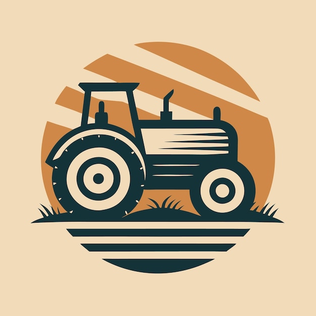 Vintage rustic retro tractor hand drawn logo design