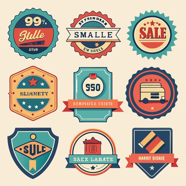 Vector vintage sale badges and labels retro style discount stickers