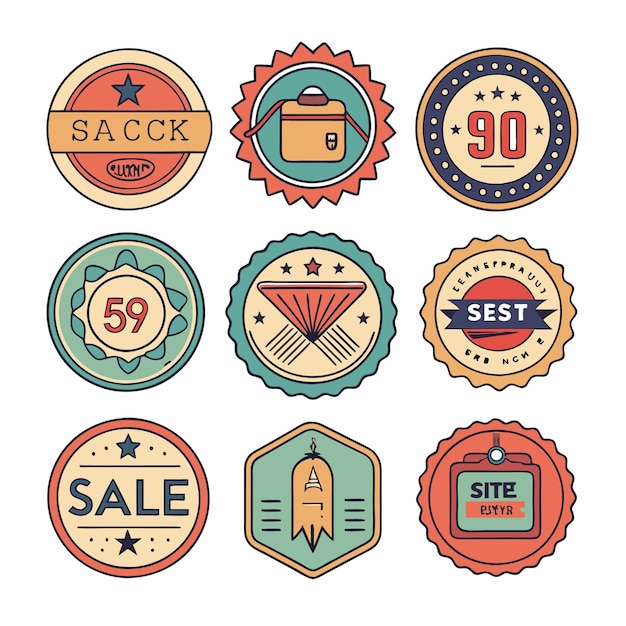 Vector vintage sale badges and labels retro style discount stickers