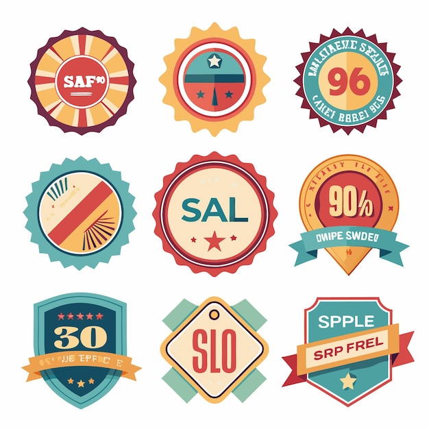 Vector vintage sale badges and labels retro style discount stickers