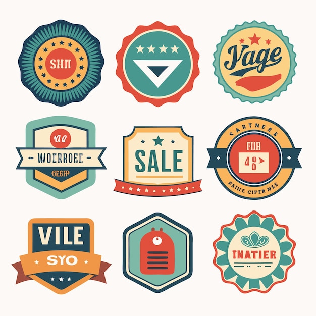 Vector vintage sale badges and labels retro style discount stickers