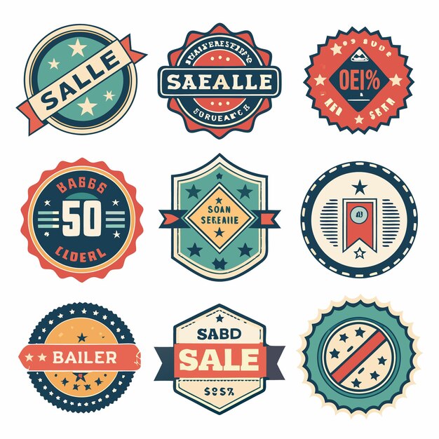 Vector vintage sale badges and labels retro style discount stickers