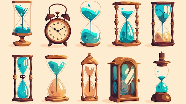 Vector vintage sand glass illustrations collection for time management concepts