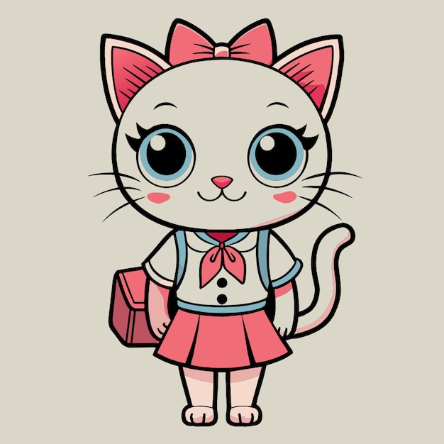 vintage school day svg design adorable kitschy cute cat kitty kitten pink and white best