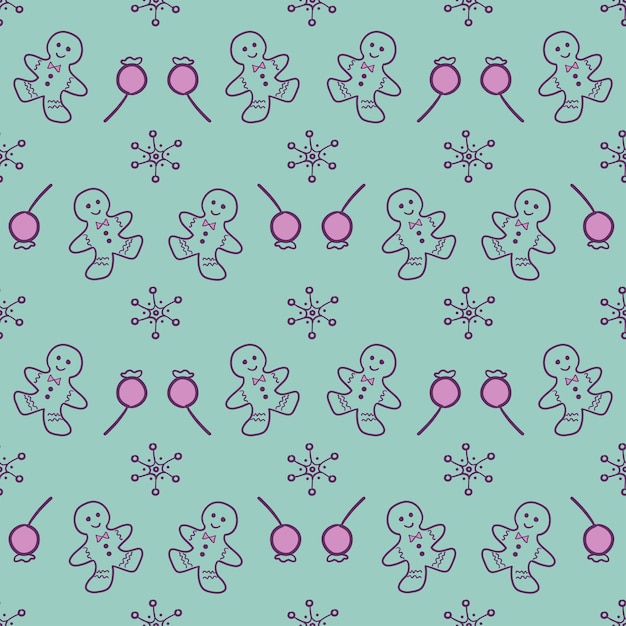 Vintage seamless doodle style Christmas pattern. Cute background with Christmas or New Year elements