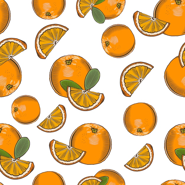 Vintage seamless pattern with oranges.  