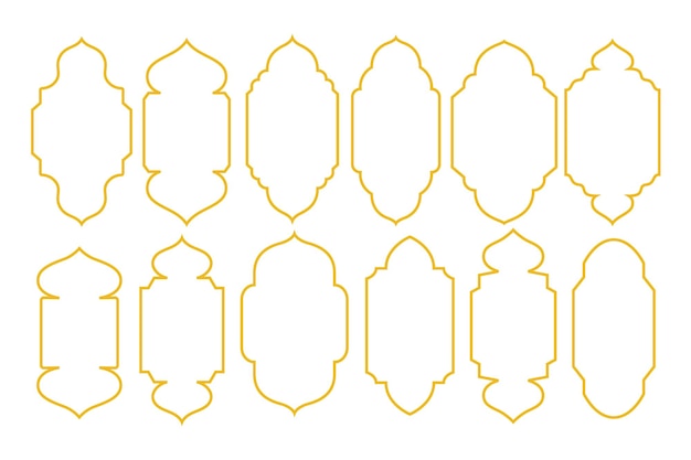 Vintage Set of gold Islamic Frame icons element collections. Border of Mosque, suitable for banner