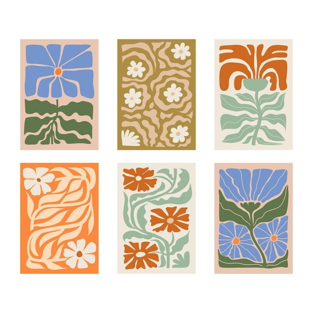 Vintage Set of Tropic Flower Blocks, Foliage Collection with Groovy floral Botanical bundle