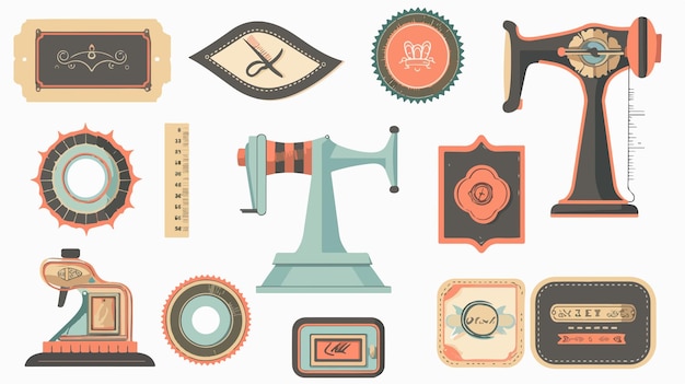 Vintage Sewing Labels and Badges Flat Vector Elements