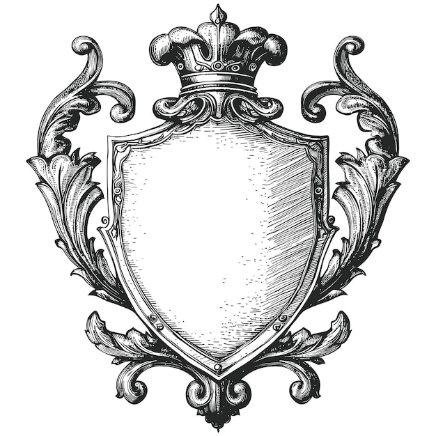 vintage shield element with Old engraving style