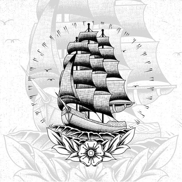 Vintage ship illustration detailed and easy to edit