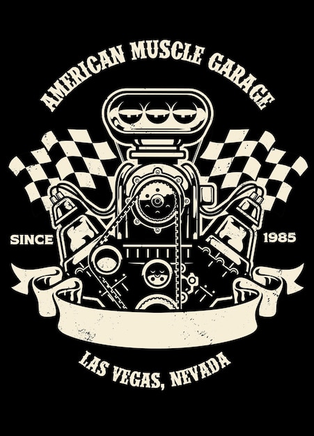 Vintage shirt design of american muscle car engine