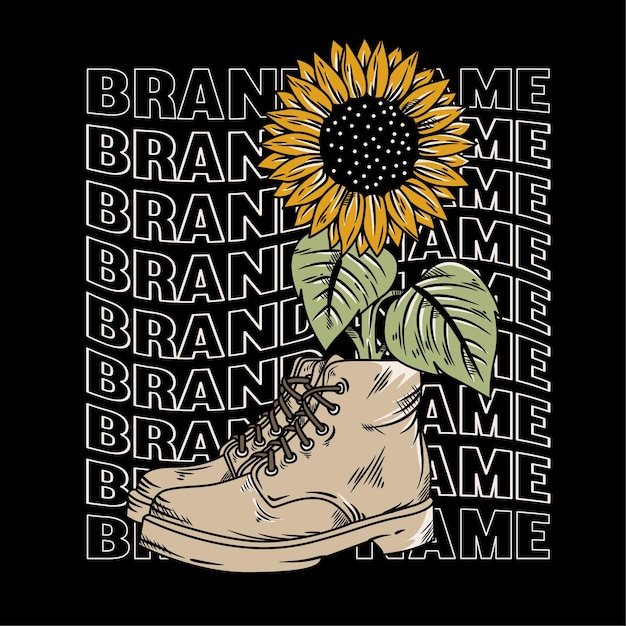 Vintage shoe illustration with sunflower