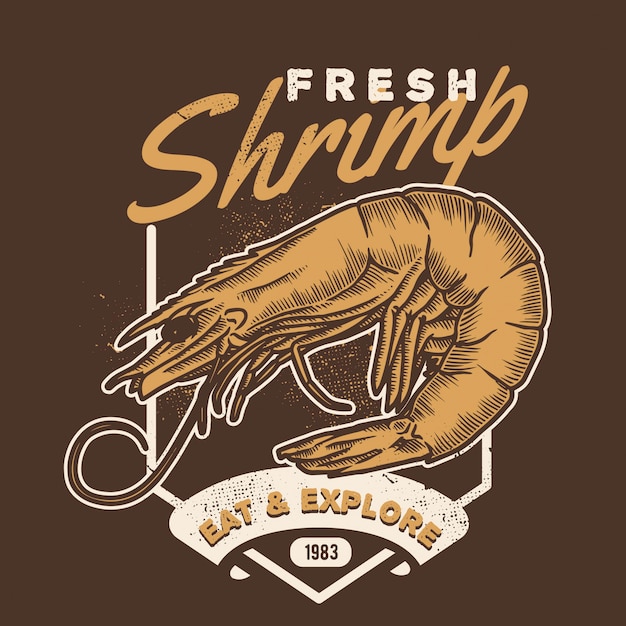 vintage shrimp handdraw style seafood