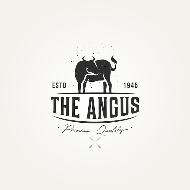 Vintage silhouette cattle angus cow beef butcher meat shop retro logo template vector illustration design