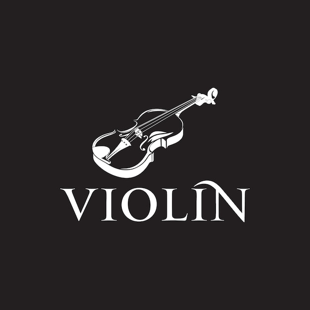 Vintage silhouette violin logo in black and white