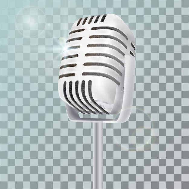 Vintage silver studio microphone 3D realisic vector illustration jn transparent background