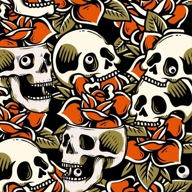 vintage skull bite roses background