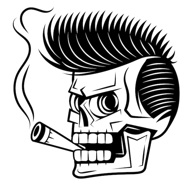 Vector vintage skull in navy seal beret smoking cigar in smoke cloud with crossed knives isolated vector