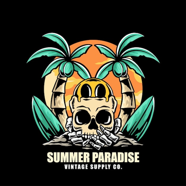 Vintage skull summer paradise