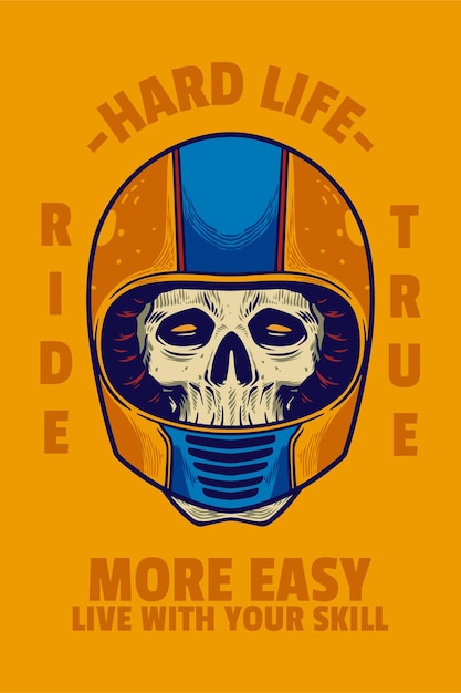 Vintage skull wearing helmet illustration with cool face ghost rider good for t shirt and badge