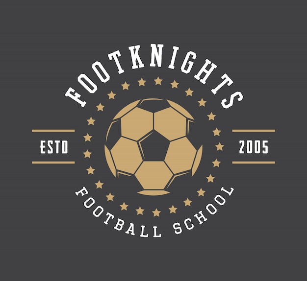 Vintage soccer or football logo, emblem, badge, label and watermark with ball in retro style.