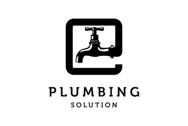 Vintage Square Pipe with Water Faucet for Tap Plumbing Sanitary Service Logo Design Vector