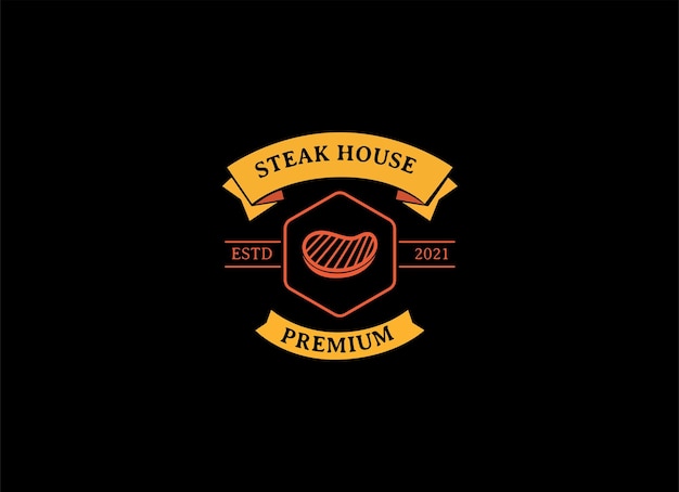 Vintage steak house and barbecue restaurant design logo template.