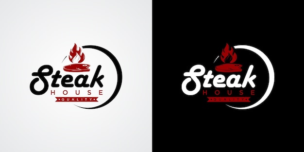 Vintage steak house logo retro style grill restaurant emblem vector illustration