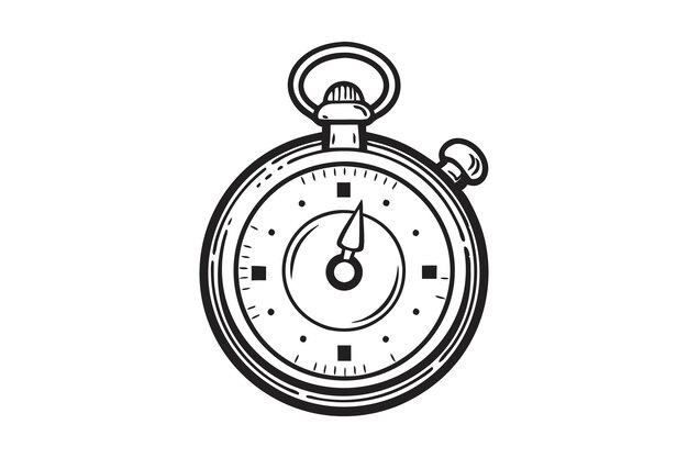 Vector vintage stopwatch drawing in black and white classic timepiece illustration