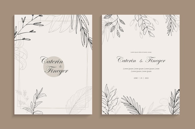 Vintage style beautiful line art floral wedding card invitation