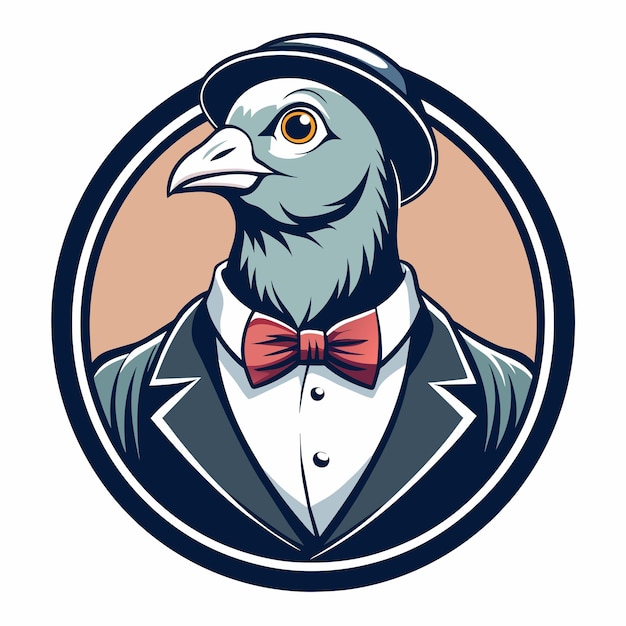 Vector vintage style gentlemen animal logo wearing hat and businessman dress tshirt design