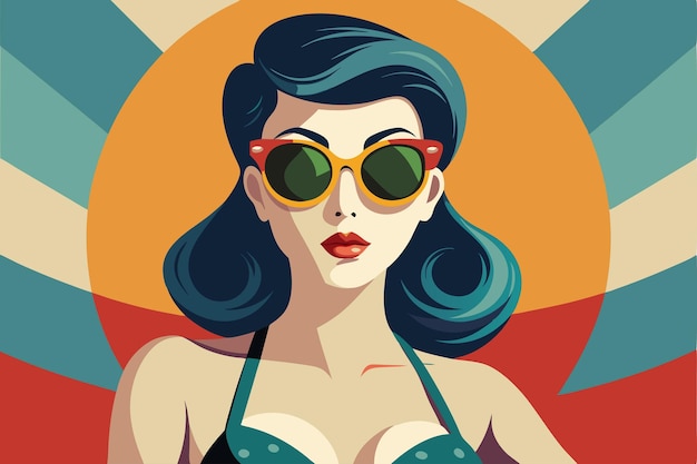 Vector vintage style illustration of a woman wearing sunglasses ideal for vintage or retrothemed project