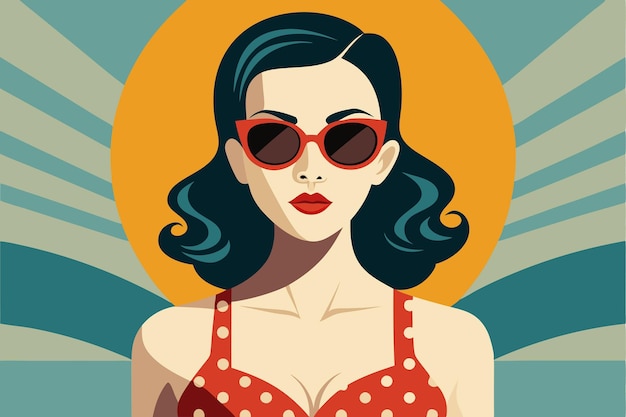 Vector vintage style illustration of a woman wearing sunglasses ideal for vintage or retrothemed project