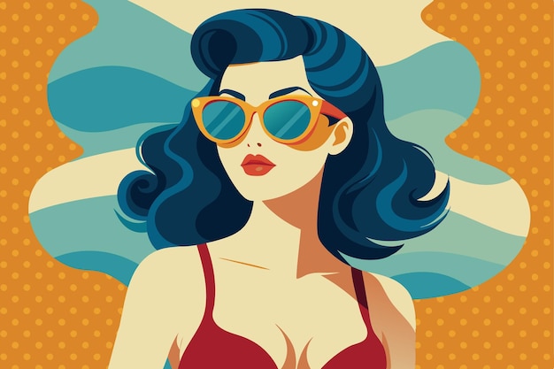 Vector vintage style illustration of a woman wearing sunglasses ideal for vintage or retrothemed project