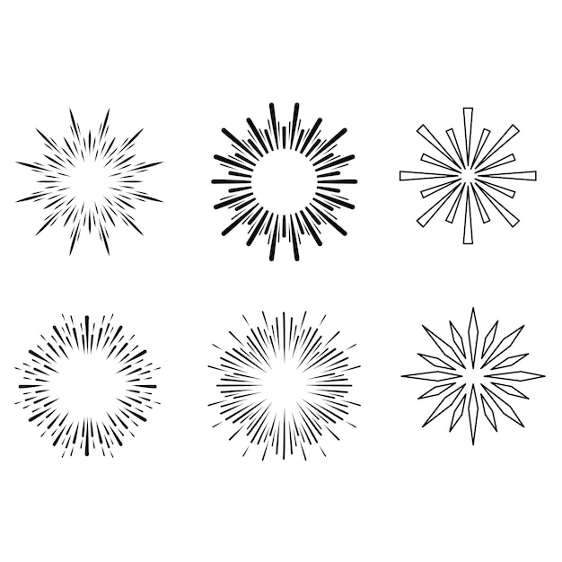 Vector vintage style of the image light rays of burst collection of trendy hand drawn retro sunburst bur