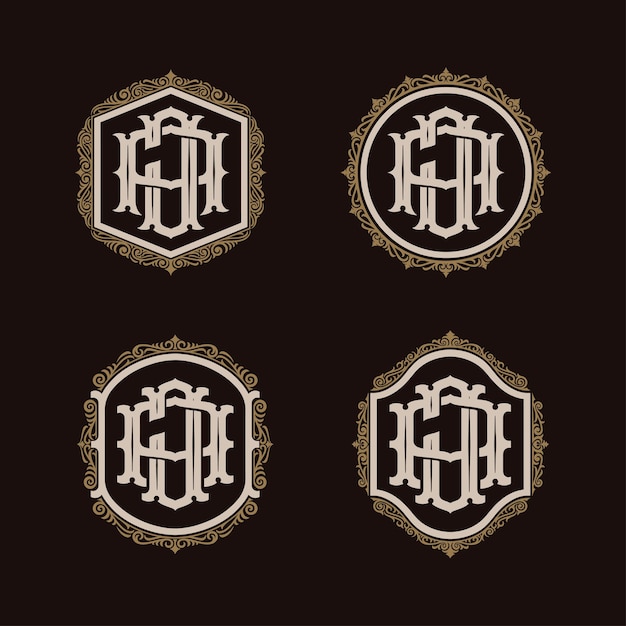 Vintage style monogram with initial AJ or JA Template set design for invitation branding element