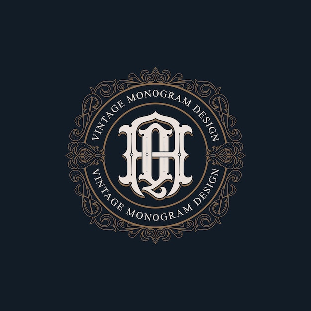 Vintage style monogram with initial AQ or QA Badge logo design for invitation branding element etc