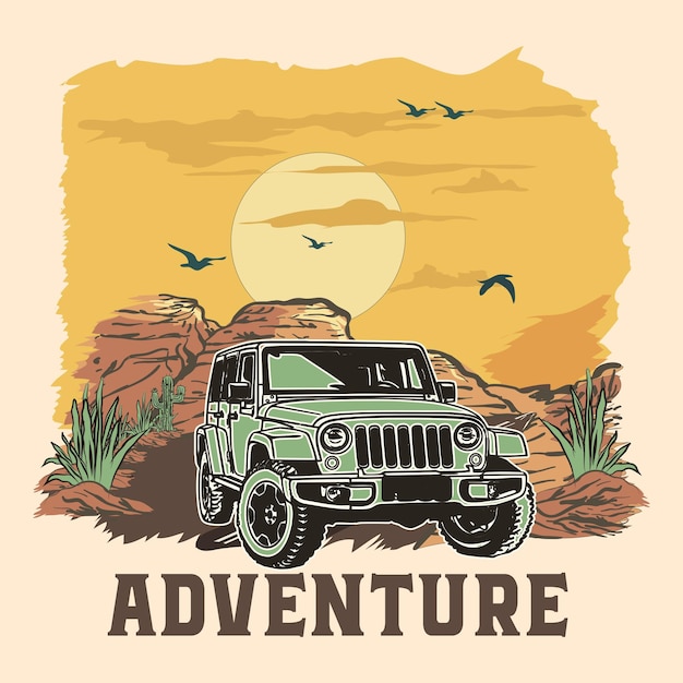 Vintage style Offroad adventure graphic illustration