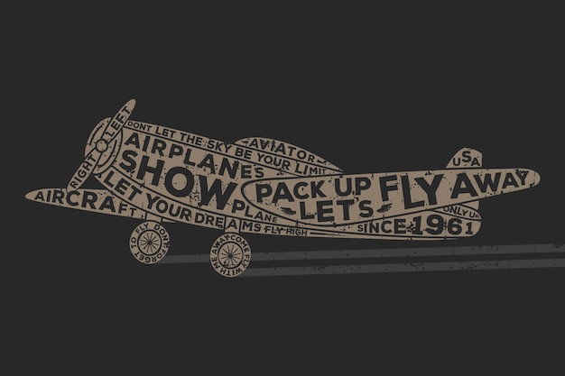 Vintage style plane with calligraphy Vintage tee print design  graphics Hand drawn typography poster