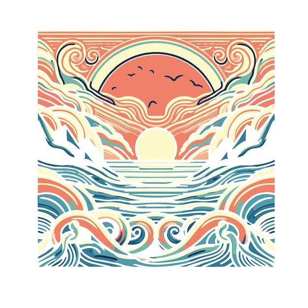 vintage style summer themed flat vector design