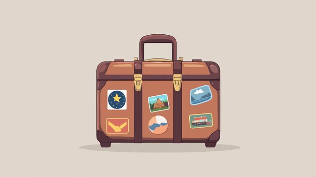 Vector vintage suitcase with travel stickers vector illustration