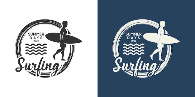 Vintage summer surfing and holiday logo design inspiration