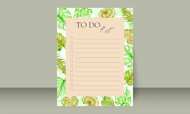 Vintage summer tropical leaves to do list template