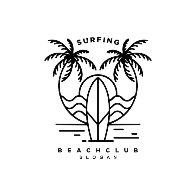 Vector vintage surfing island wave paradise logo design badge